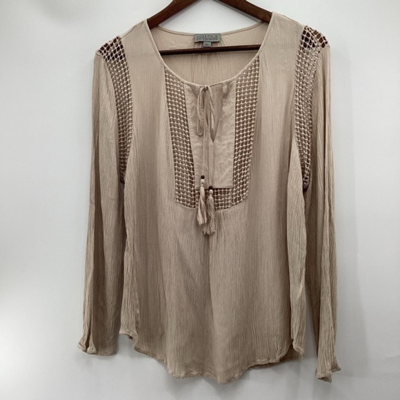 Joseph Tops - Joseph Beige/Taupe Crinkle Crochet Detail Blouse